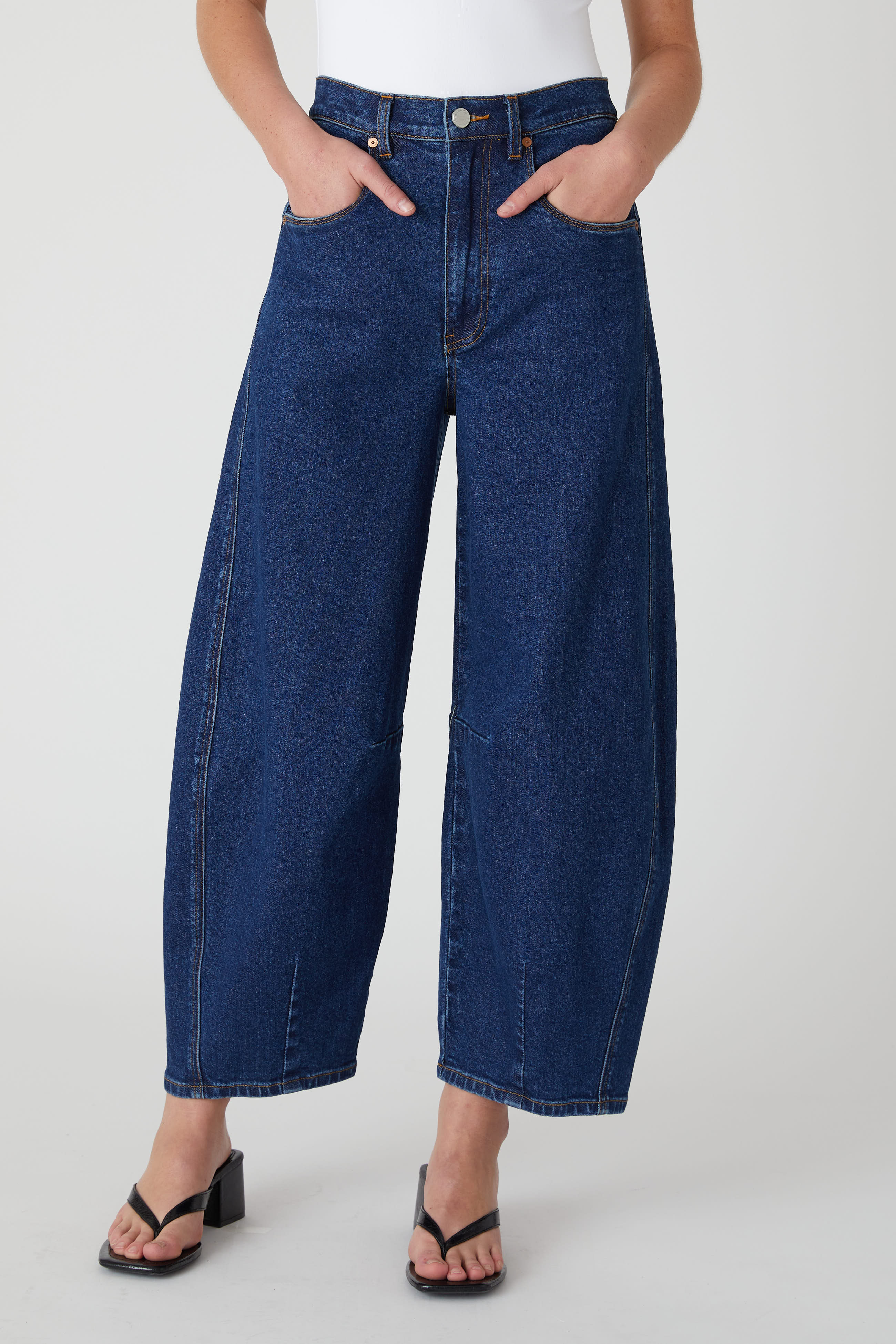BLANKNYC Deep Down Barrel Jean in Dark Indigo on a white background.