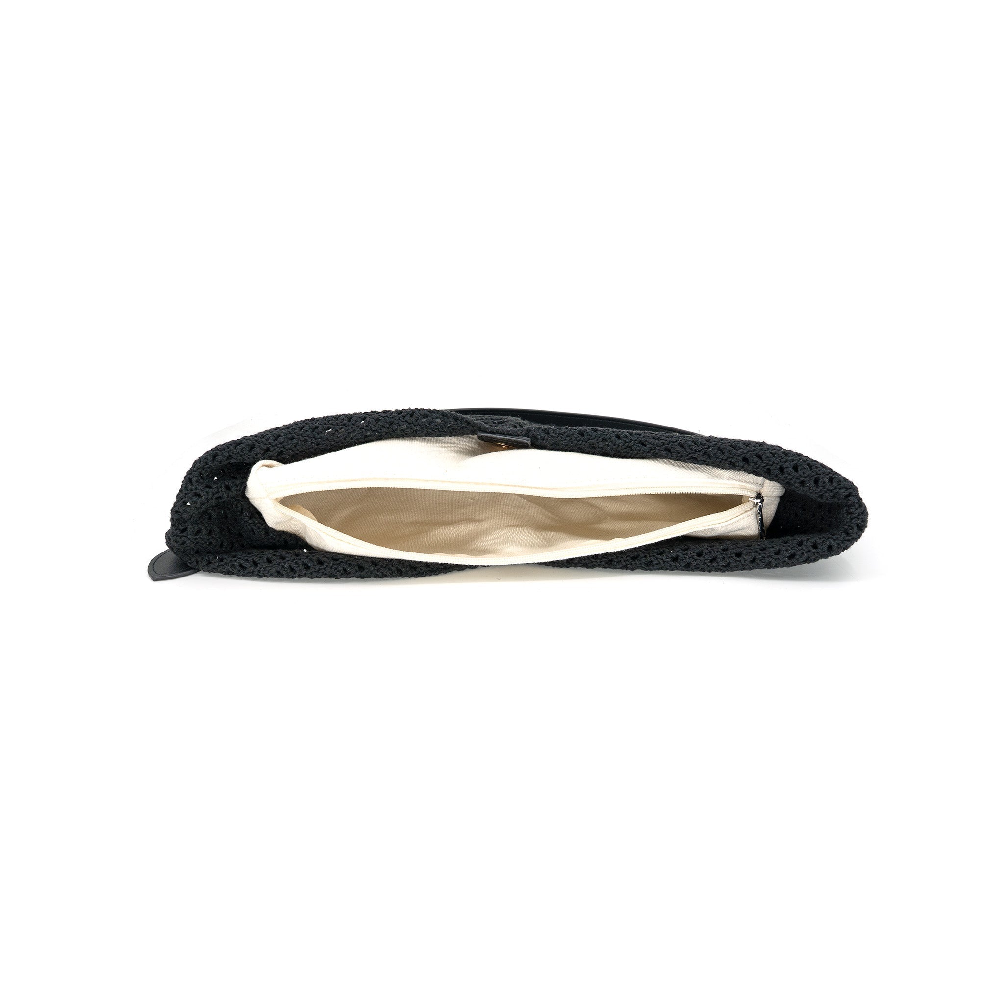 Inside/top down view of B&C Bags Icaria Tote in Black with cloth liner insert.