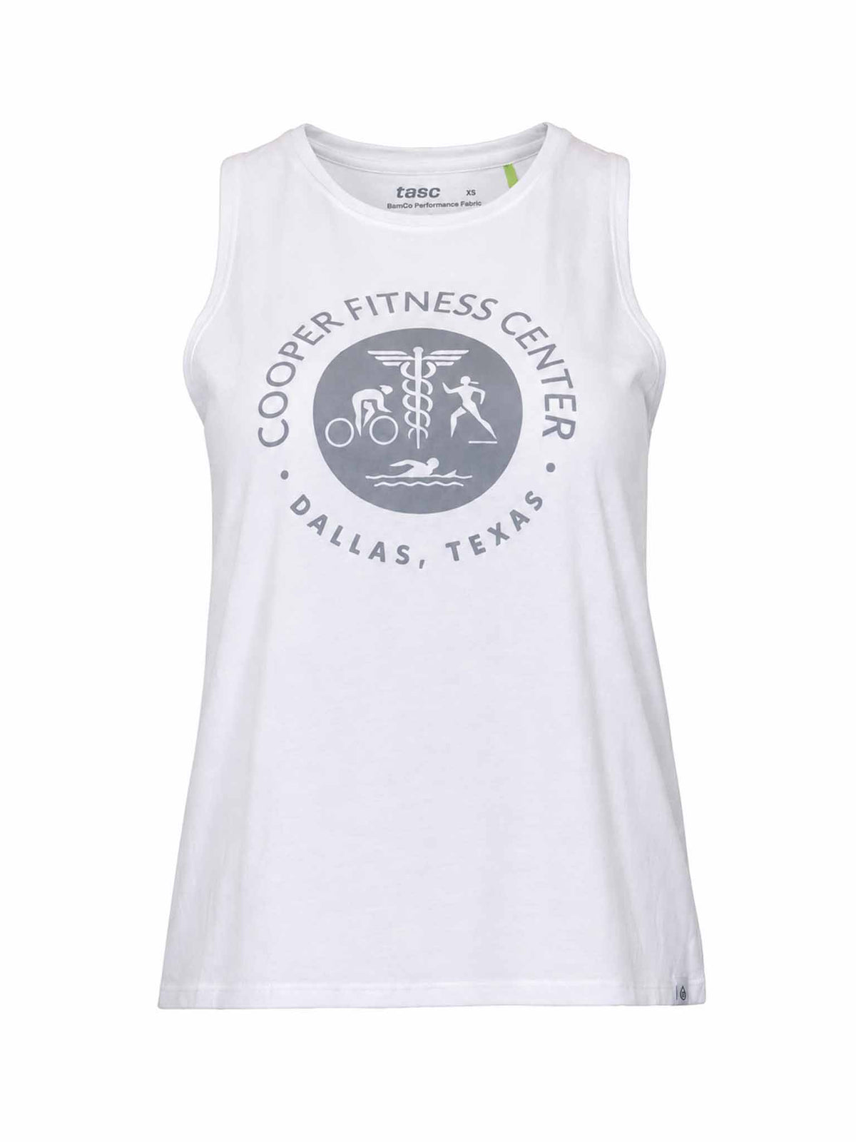 Front view of Cooper Fitness Center Logo All Day Tank in White.