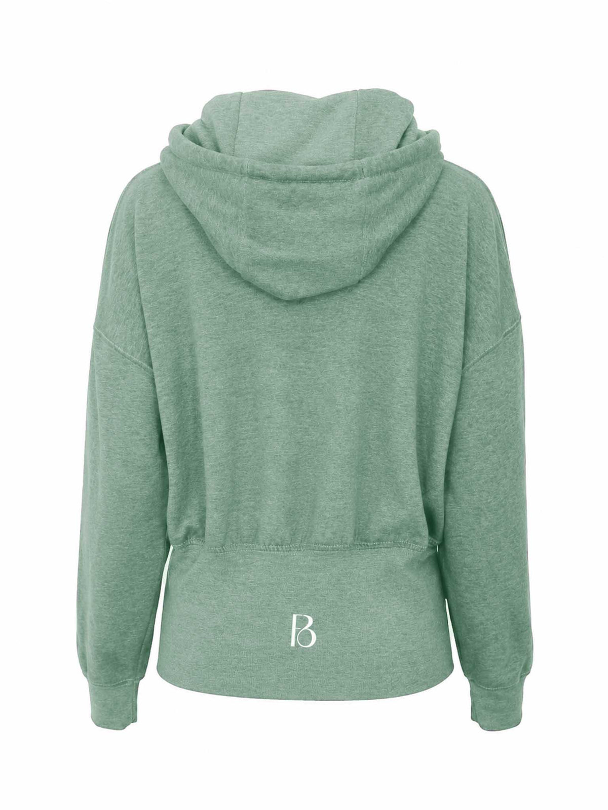Back view of Be Fit Women's CFC Logo Fleece Hoodie in Moss Green.
