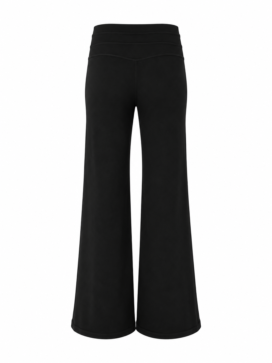 Back view of the black onyx Be Fit x Glee Legging Flare Soft Motion with a wide waistband and flared-leg silhouette.