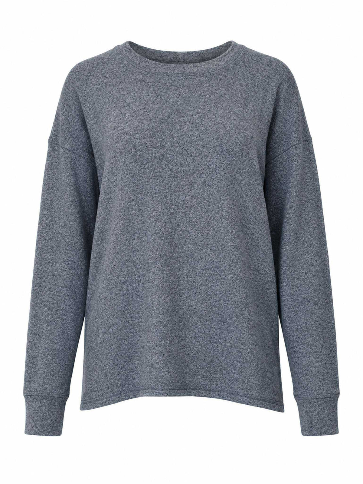 Front view of Be Fit women's Brushed Crew Neck Long Sleeve Top in Grey.