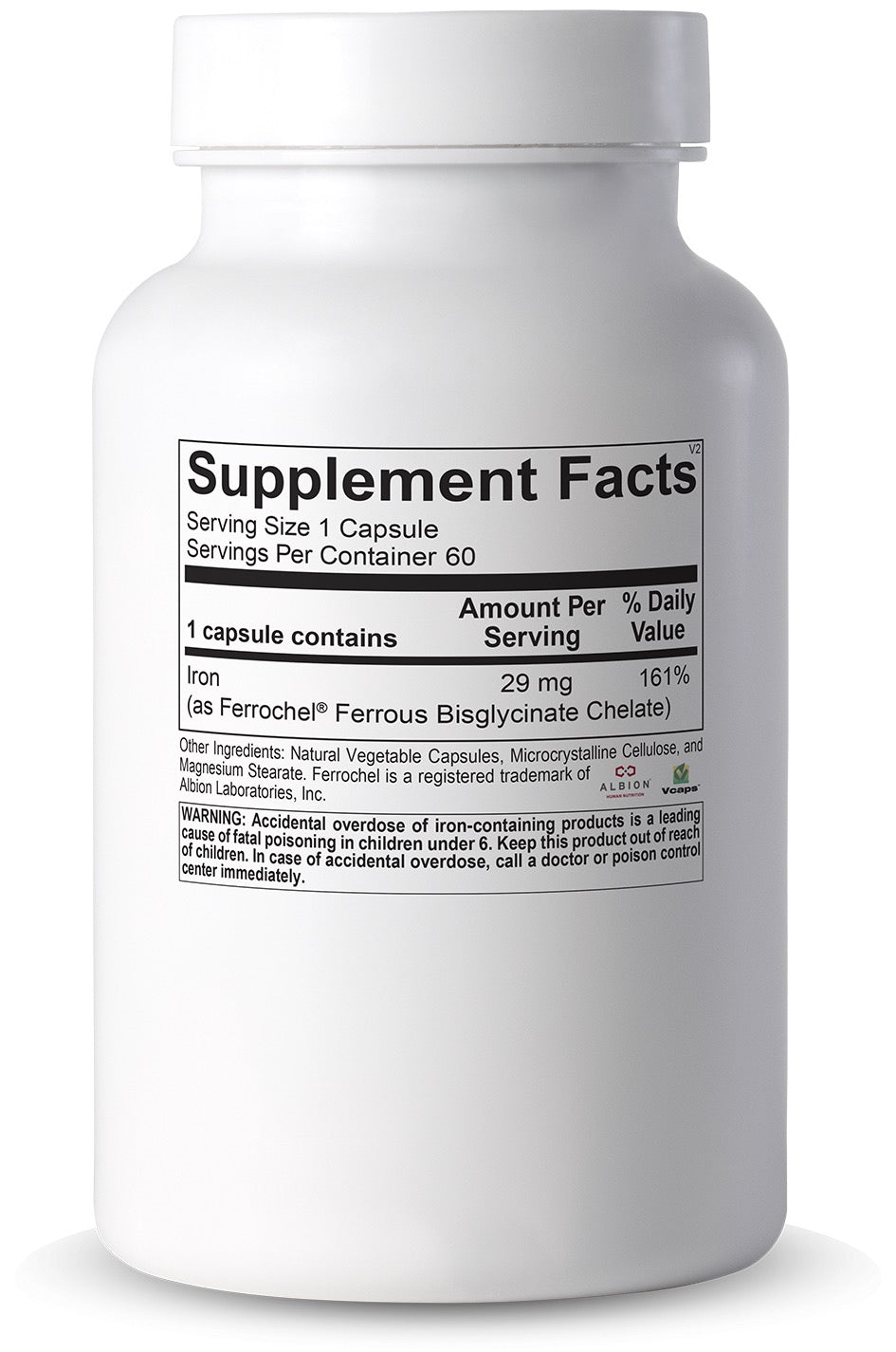 Cooper Complete Iron Bisglycinate (29 mg) Supplement bottle with label showing 'Supplement Facts' on a white background