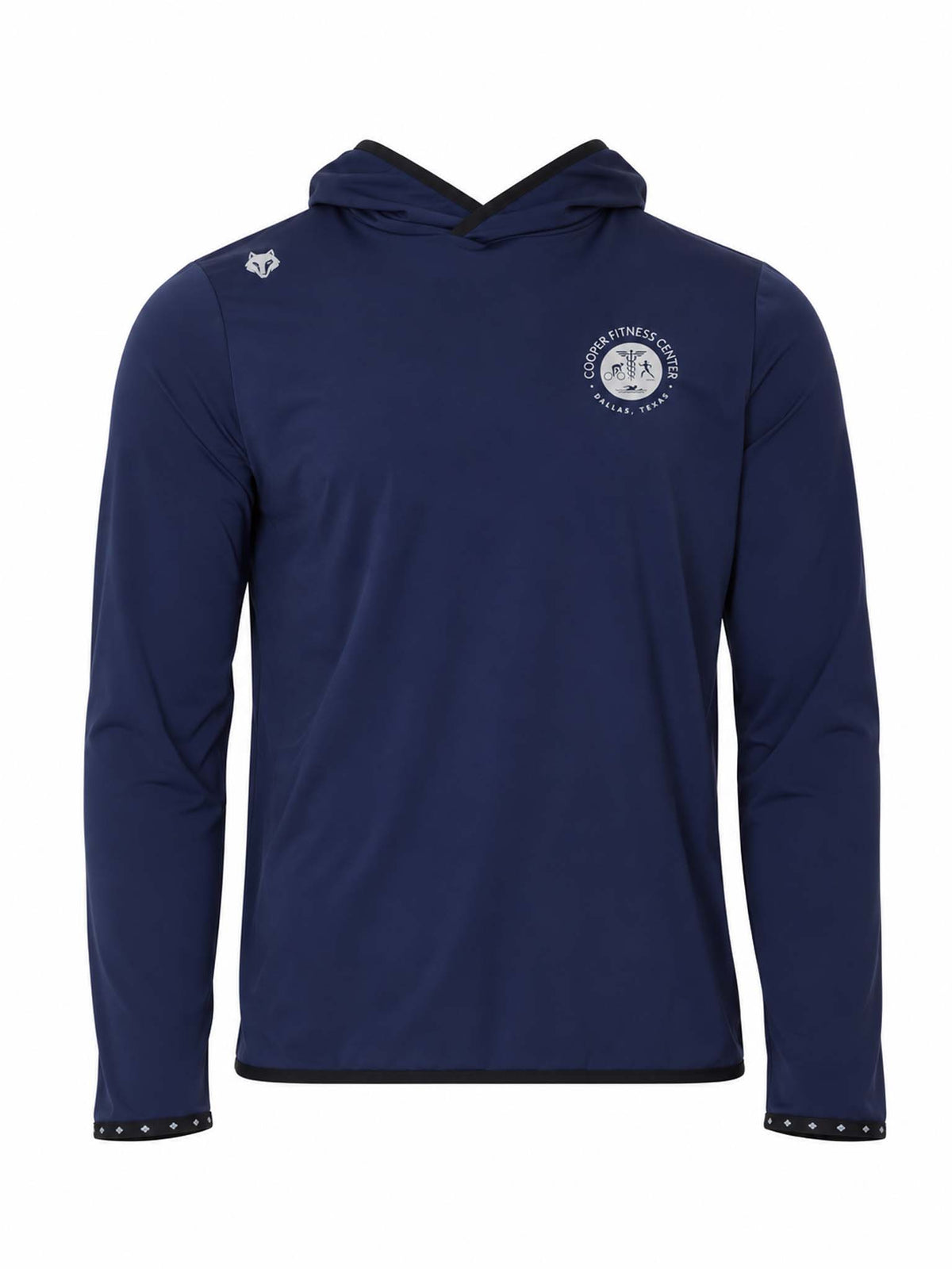 Front view of Cooper Fitness Center Logo Colorado Hoodie in Maltese Blue with light grey Cooper Fitness Center logo.