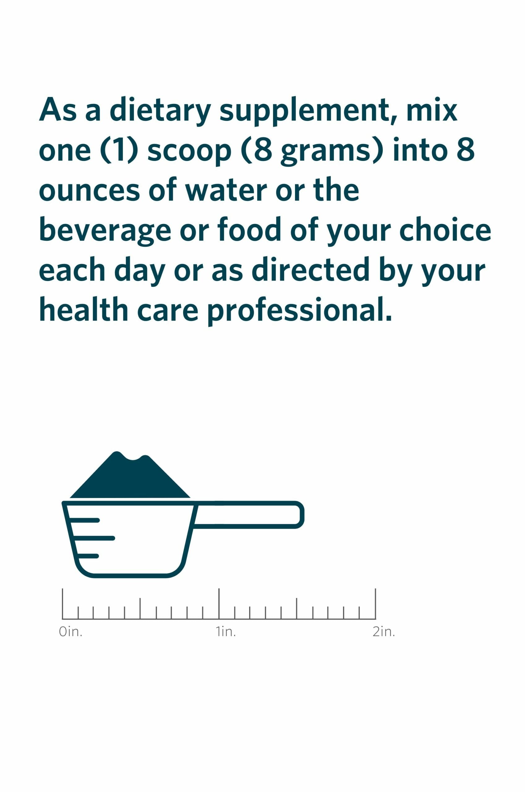 Serving directions and actual-size illustration for Cooper Complete Collagen Complex supplement.