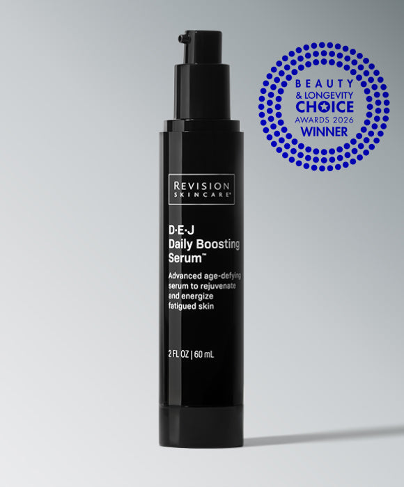 A black bottle of Revision Skincare DEJ Face Cream comprehensive moisturizer for firmer and healthier looking skin, 2 oz.