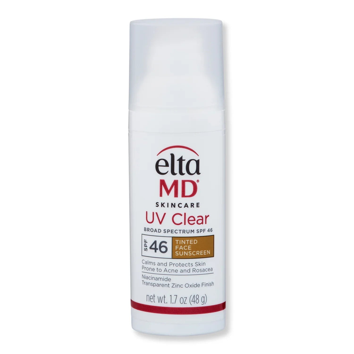 EltaMD Skincare UV Clear broad spectrum SPF 46 Tinted Face Sunscreen with niacinamide and a transparent zinc oxide finish to calm and protect skin prone to acne and rosacea, 1.7 oz.
