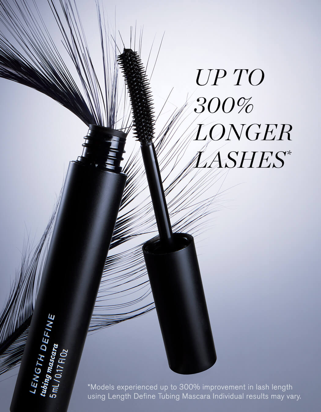 Black bottle of RevitaLash Length Define Tubing Mascara for up to 300% improvement in lash length.