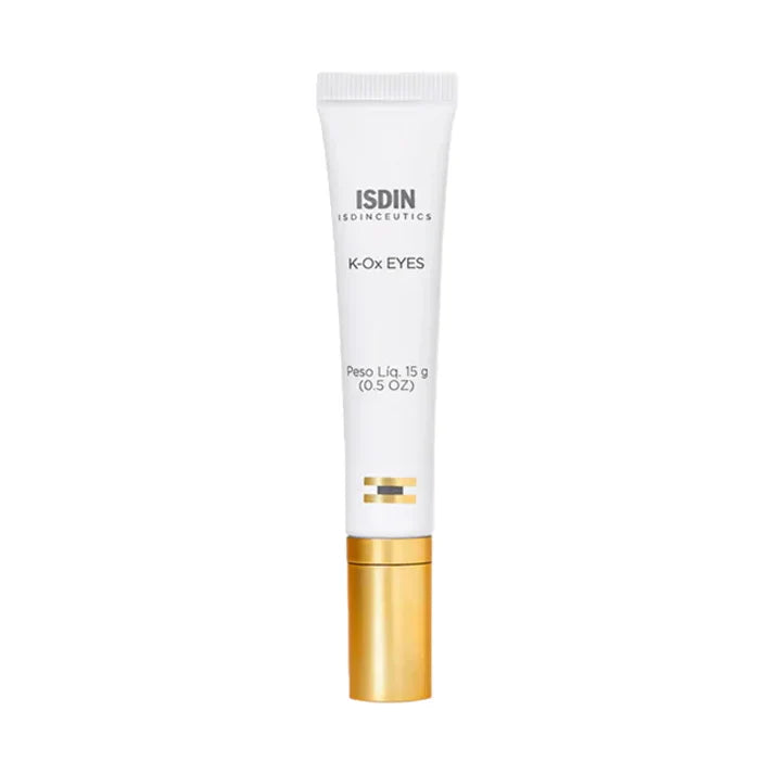 A white squeeze tube of ISDIN ISDINCEUTICS K-Ox EYES, 0.5 oz.