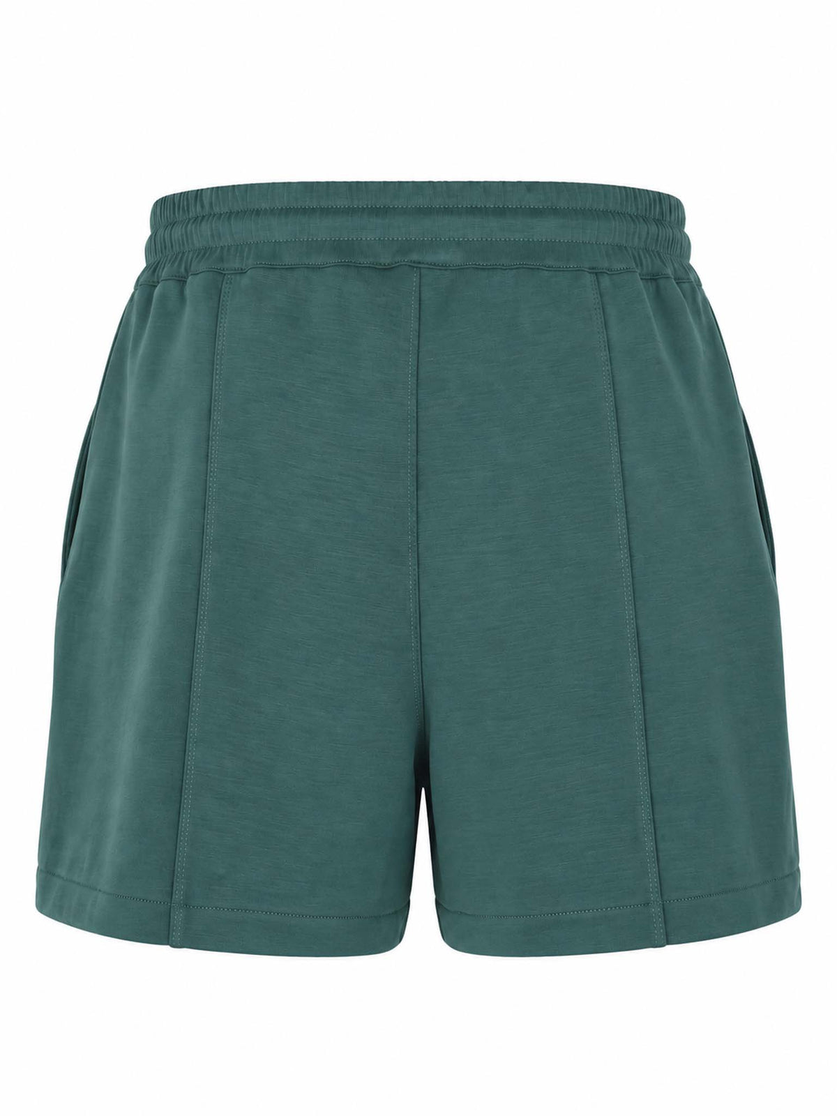 Back view of Be Fit women's Laguna Luxe Lounge Shorts in Eldergreen.
