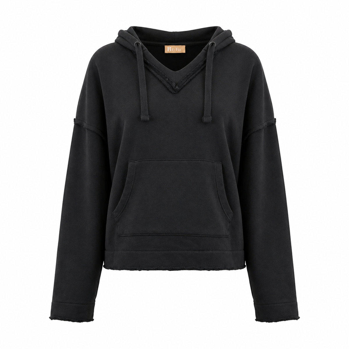 Front view of Be Fit women's Malibu Air Cotton Hoodie in Black.