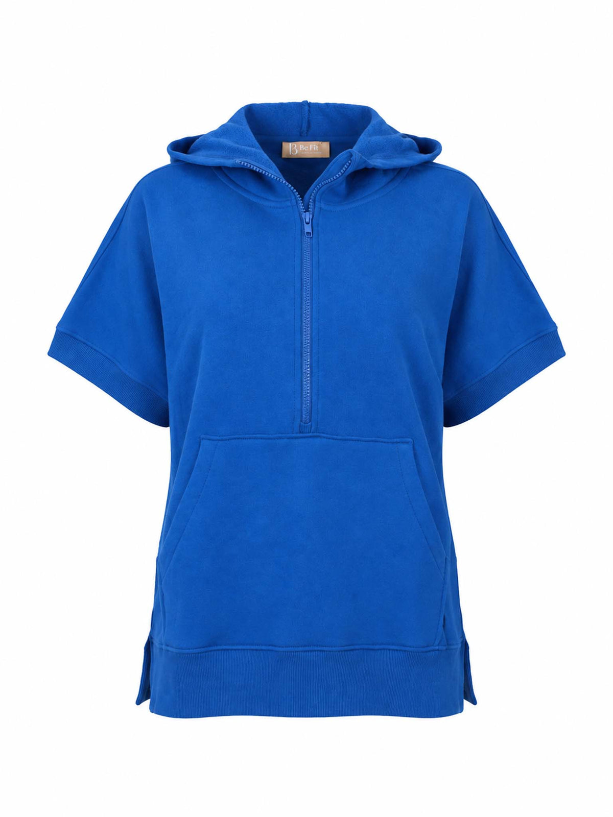 Front view of Be Fit women's Malibu Summit Short Sleeve Half-Zip Hoodie in Deep Indigo.