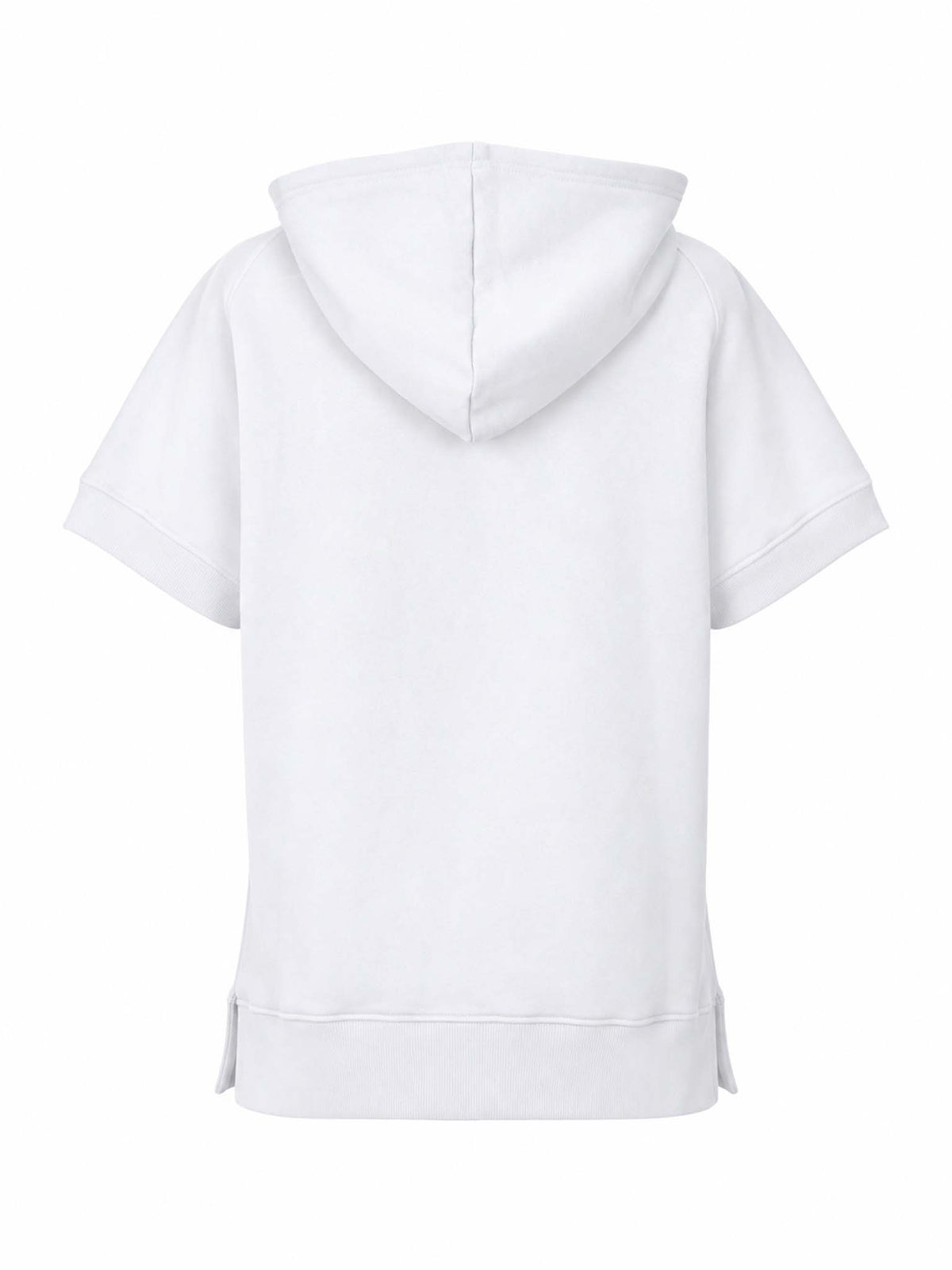 Back view of Be Fit women's Malibu Summit Short Sleeve Half-Zip Hoodie in White.