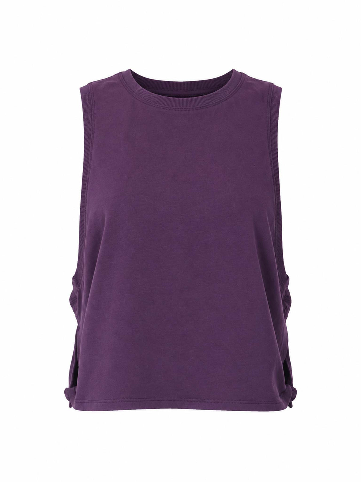 Front view of Be Fit women's Pima Cotton Relaxed Side Knot Tank in Purple Iris.