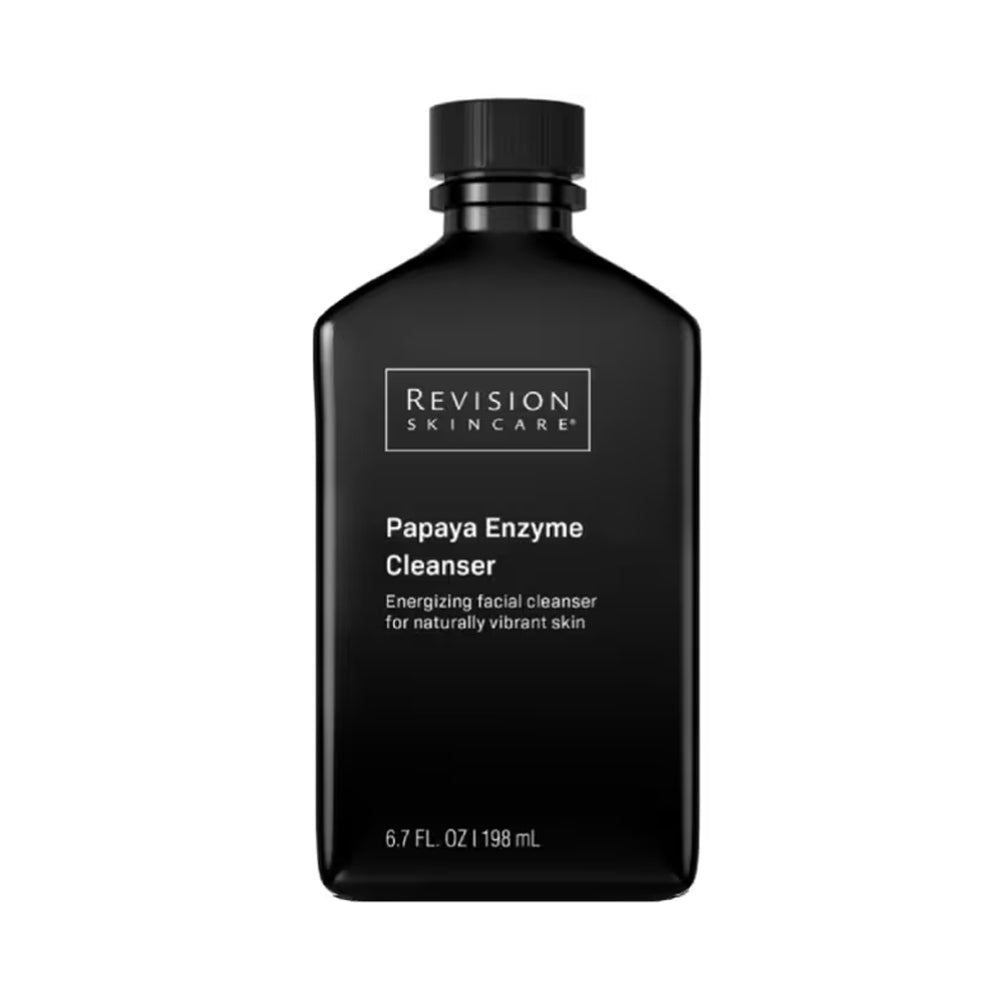 A black bottle of Revision Skincare Papaya Enzyme Cleanser for naturally vibrant skin, 6.7 fl oz.