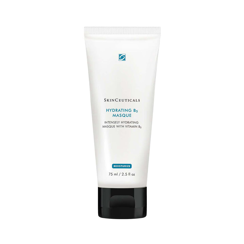 SkinCeuticals Hydrating B5 Masque intensely hydrating masque with vitamin B5 in a white squeeze tube with a black cap, on a plain white background.