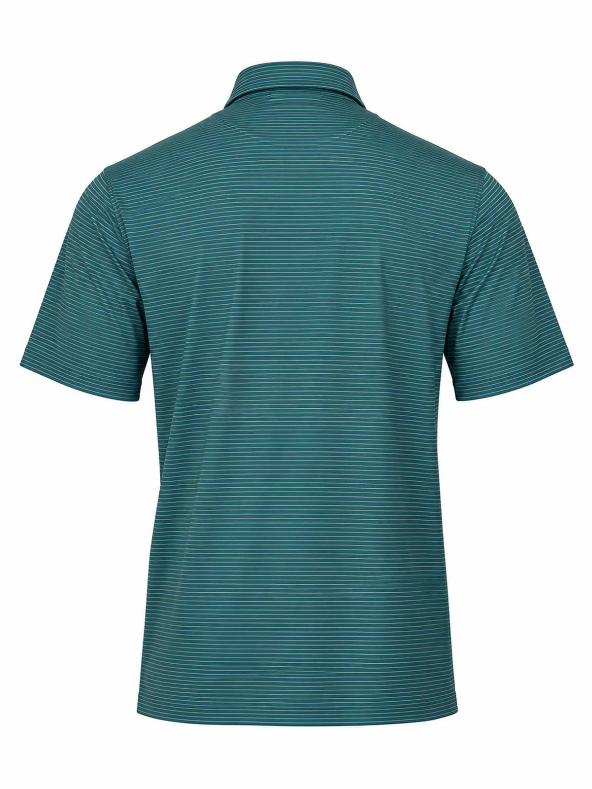 Back view of the Be Fit men's Owners Stripe Polo in Jasper and Oat.