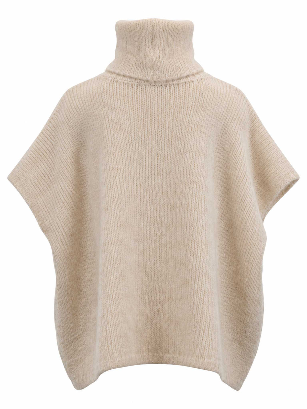 Back view of Be Fit women's Turtleneck Sleeveless Knit Sweater Vest in Cream.