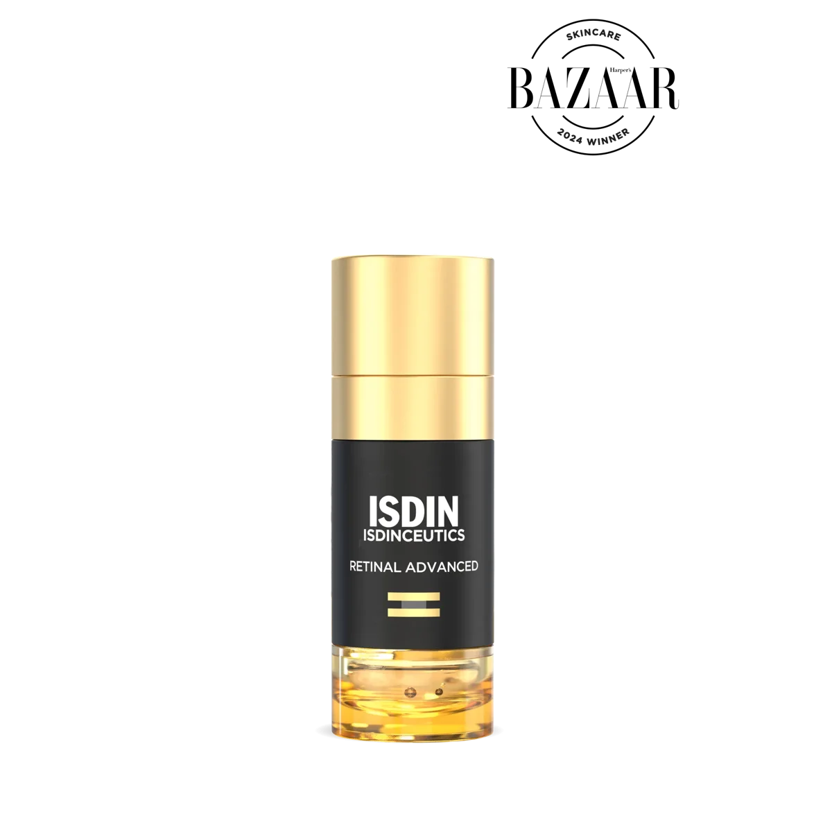 A gold bottle of ISDIN ISDINCEUTICS Retinal Advanced.