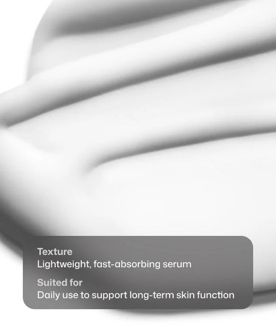 Close up swatch of lightweight, fast-absorbing Revision Skincare DEJ Daily Boosting Serum suited for daily use to support long-term skin function.