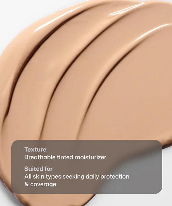 Close up swatch of breathable Revision Skincare Intellishade Original SPF 45 tinted moisturizer suited for all skin types seeking daily protection and coverage.