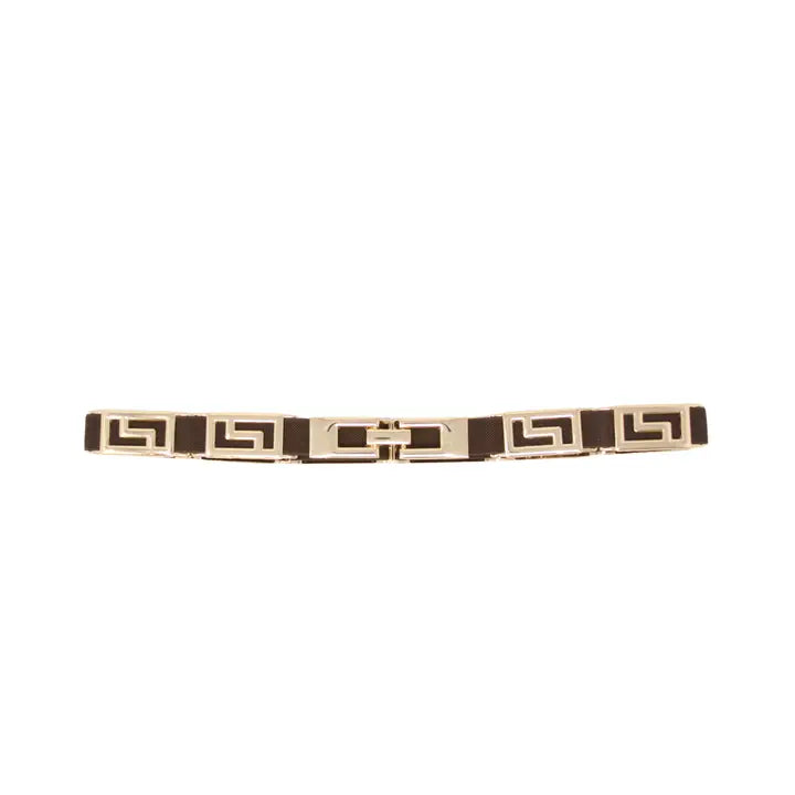 German Fuentes stretch belt in Burgundy with gold-tone hardware and an elastic woven design.