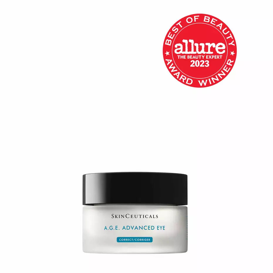 SkinCeuticals A.G.E. Advanced Eye Correct cream jar with a black lid and white body.