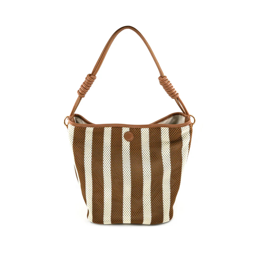 Reverse side of the B&C Bags Lisboa Reversible Tote in solid cream with tan vegan leather trim, showing the reversible design.