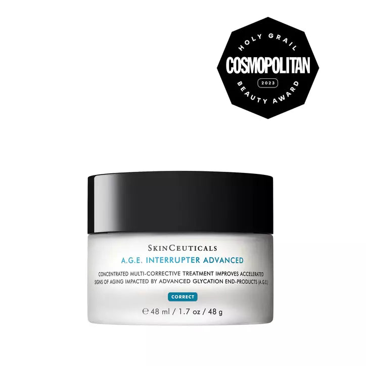 SkinCeuticals A.G.E. Interrupter Advanced Correct Cream in a white jar with a black lid.