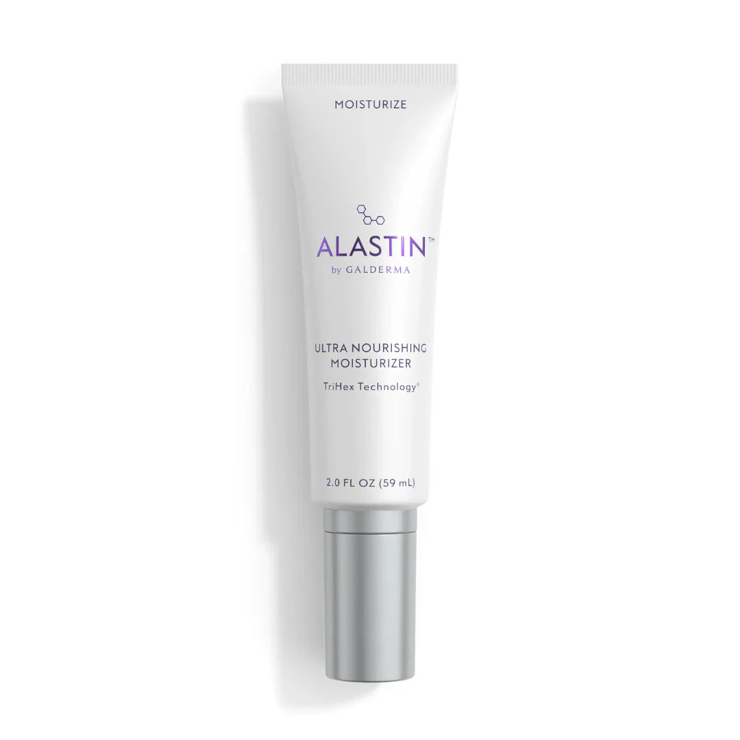 A white squeeze tube of Alastin by Galderma Ultra Nourishing Moisturizer with TriHex Technology, 2 fl oz.