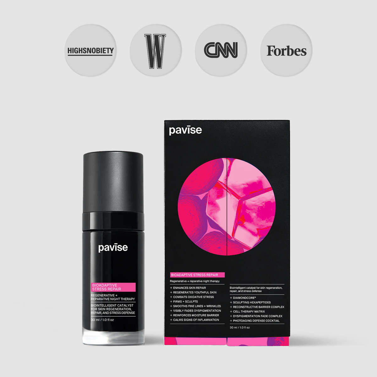 Pavise Bioadaptive Stress Repair biointelligent catalyst for skin regeneration, repair, and stress defense, 1 fl oz.