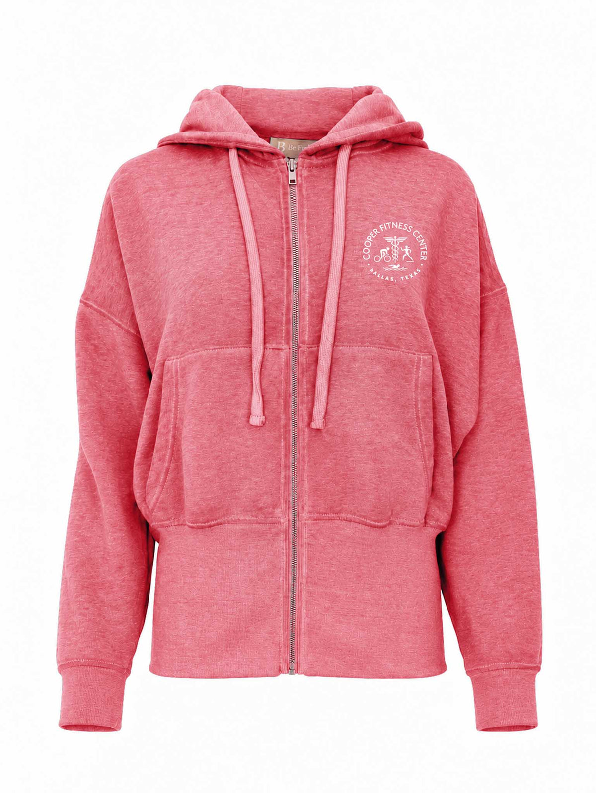 Front view of Be Fit Women's CFC Logo Fleece Hoodie in Cherry. 