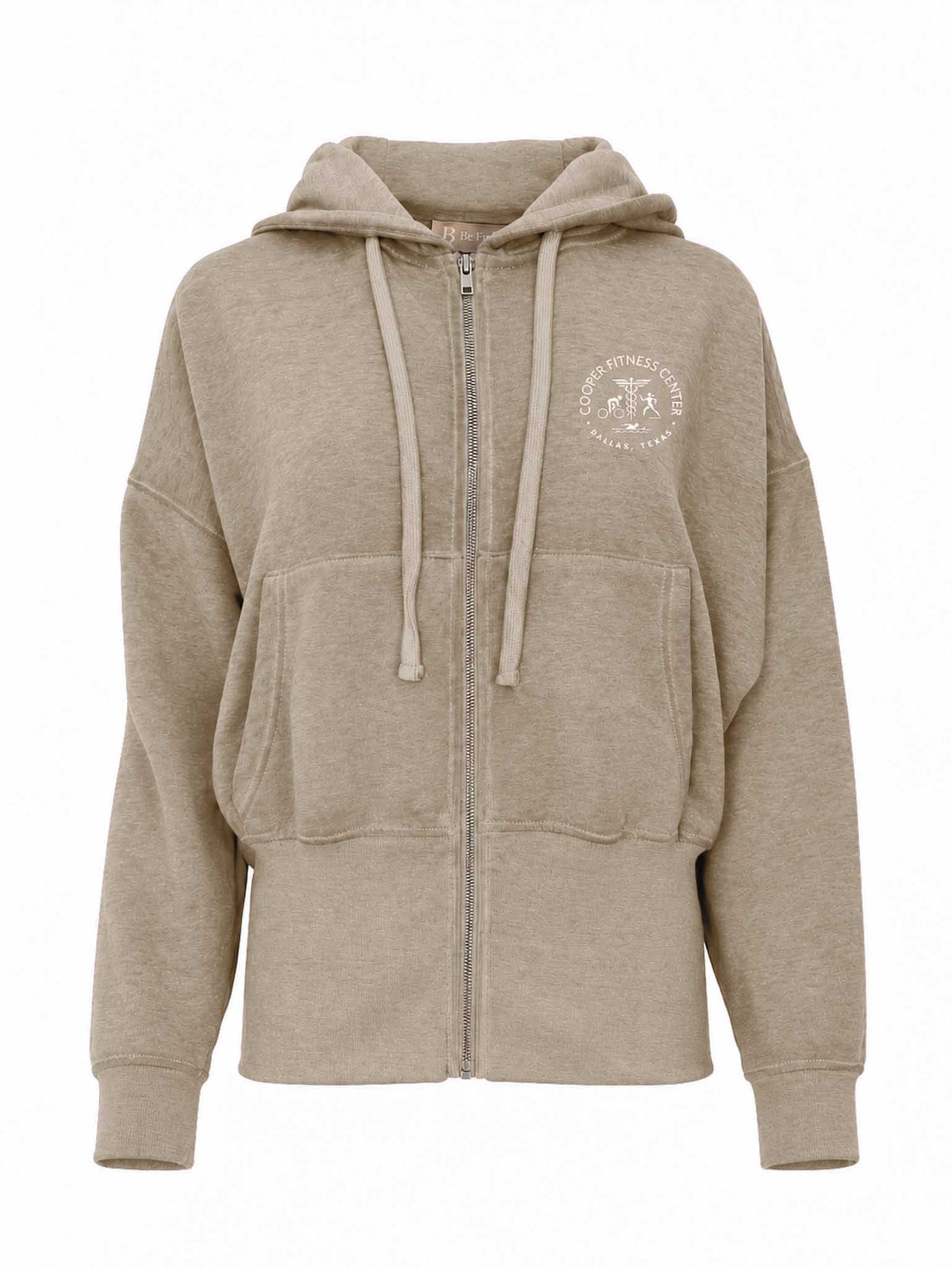 Front view of Be Fit Women's CFC Logo Fleece Hoodie in Natural. 