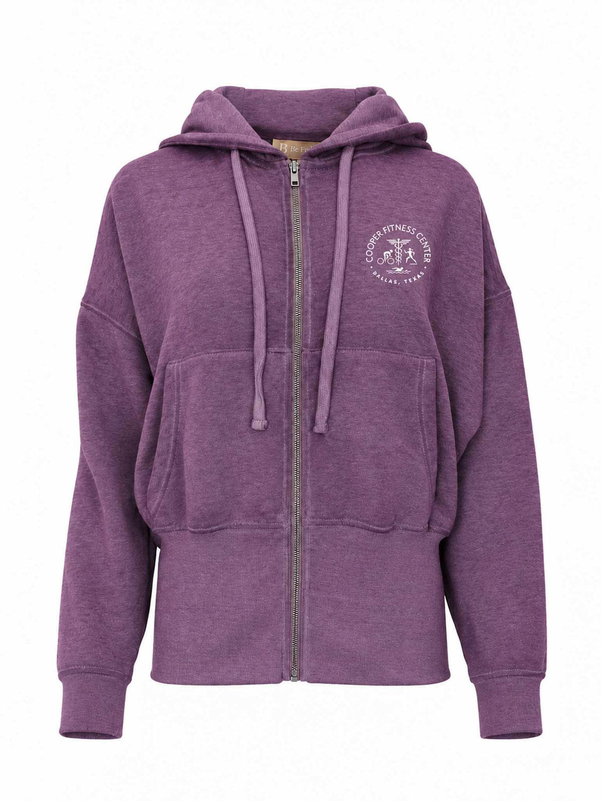 Front view of Be Fit Women's CFC Logo Fleece Hoodie in Purple. 