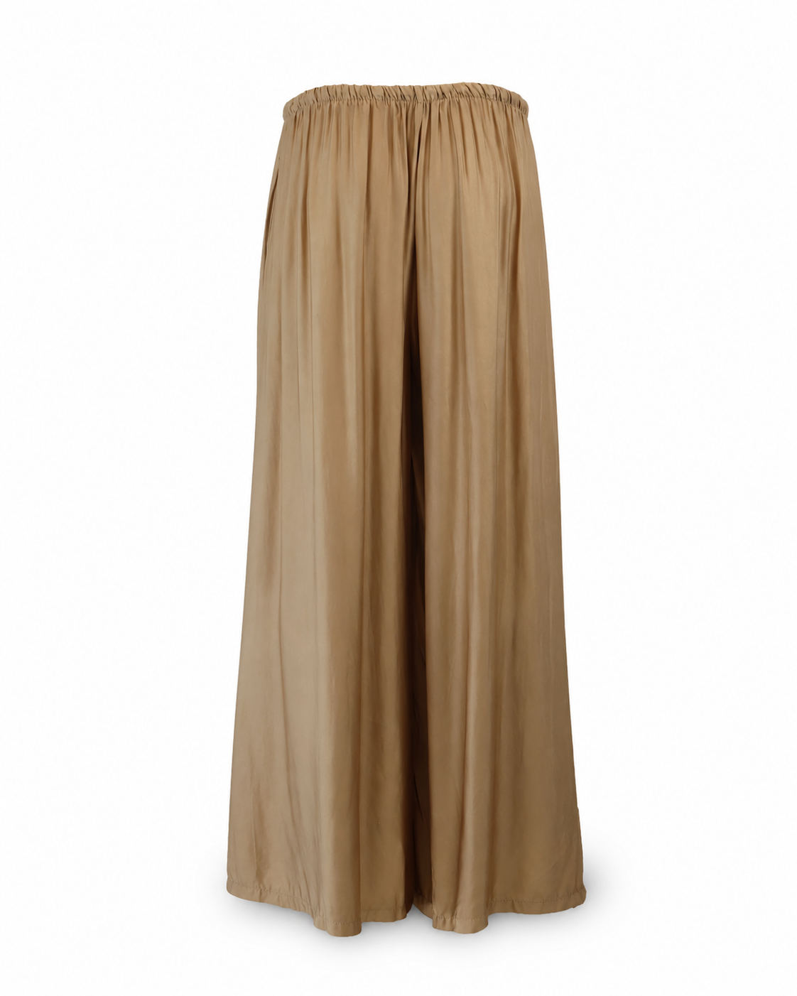 Front View Be Fit Silky Wide Leg Pant in Champagne Gold on a white background.