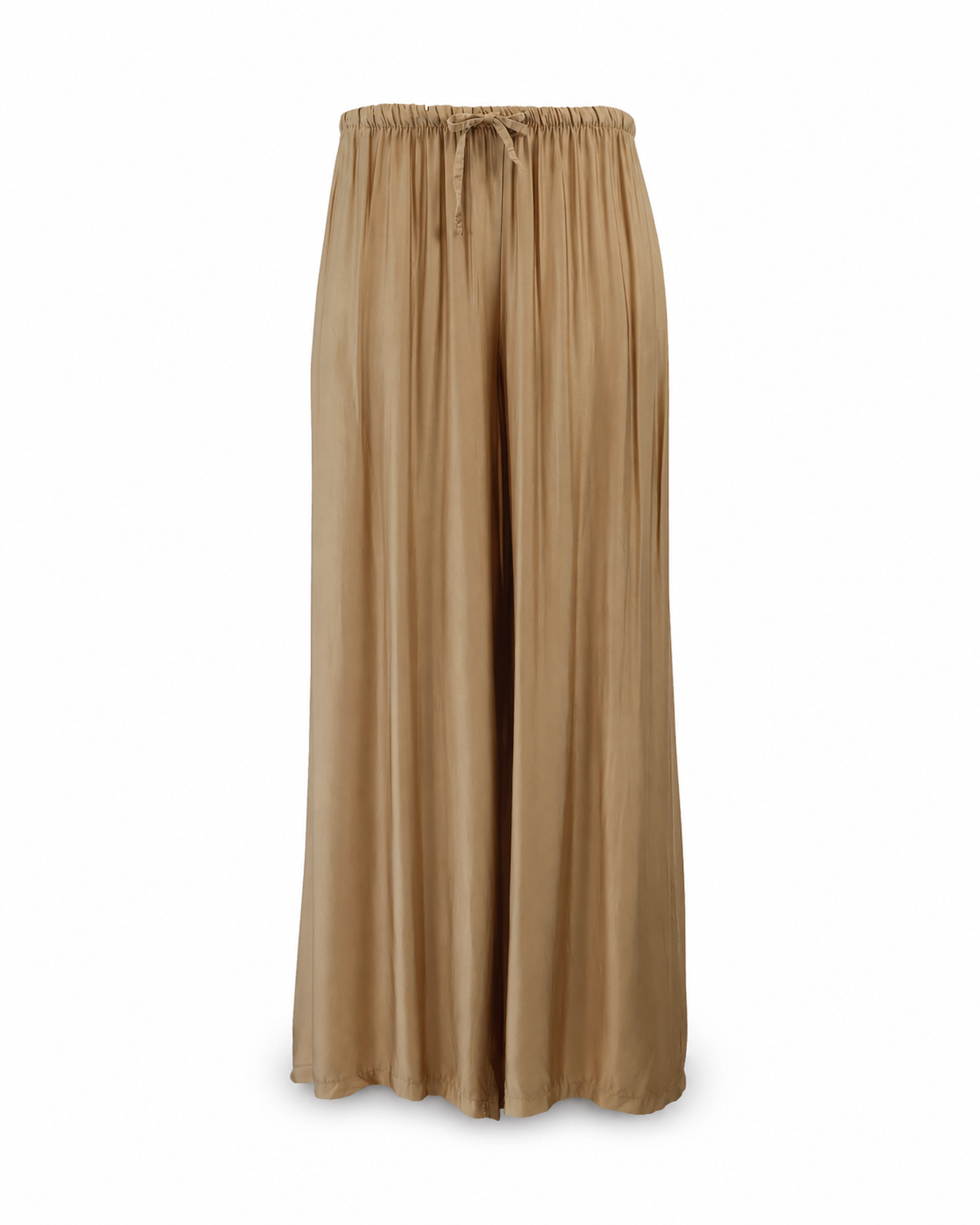 Front view Be Fit Silky Wide Leg Pant in Champagne Gold on a white background.
