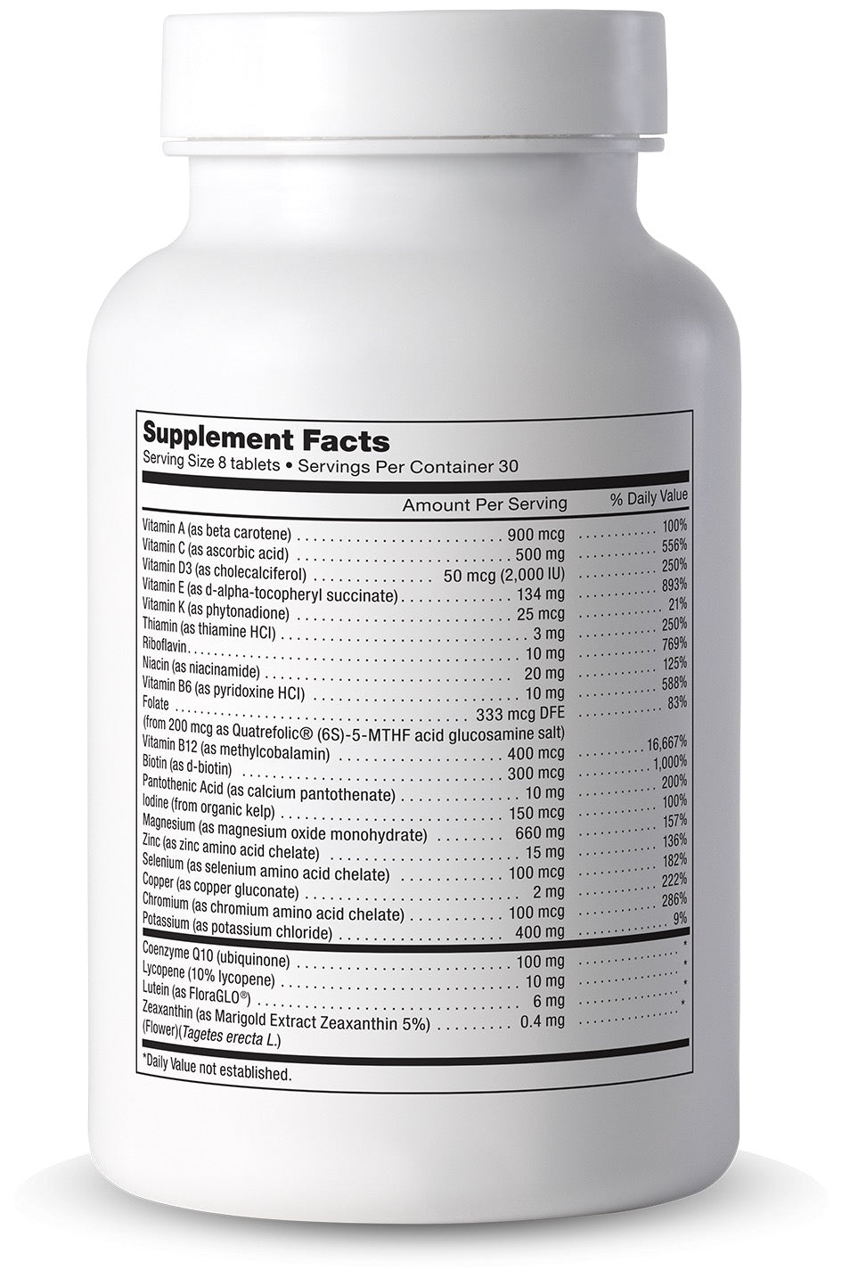 Cooper Complete Original Comprehensive Multivitamin Iron Free Supplement bottle with label showing 'Supplement Facts' on a white background