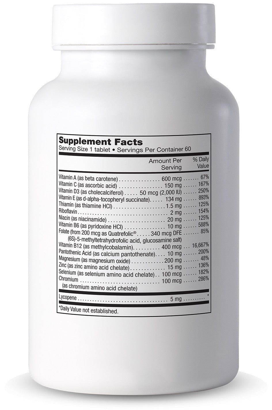 Cooper Complete Basic One Iron Free Daily Multivitamin bottle with label showing 'Supplement Facts' on a white background