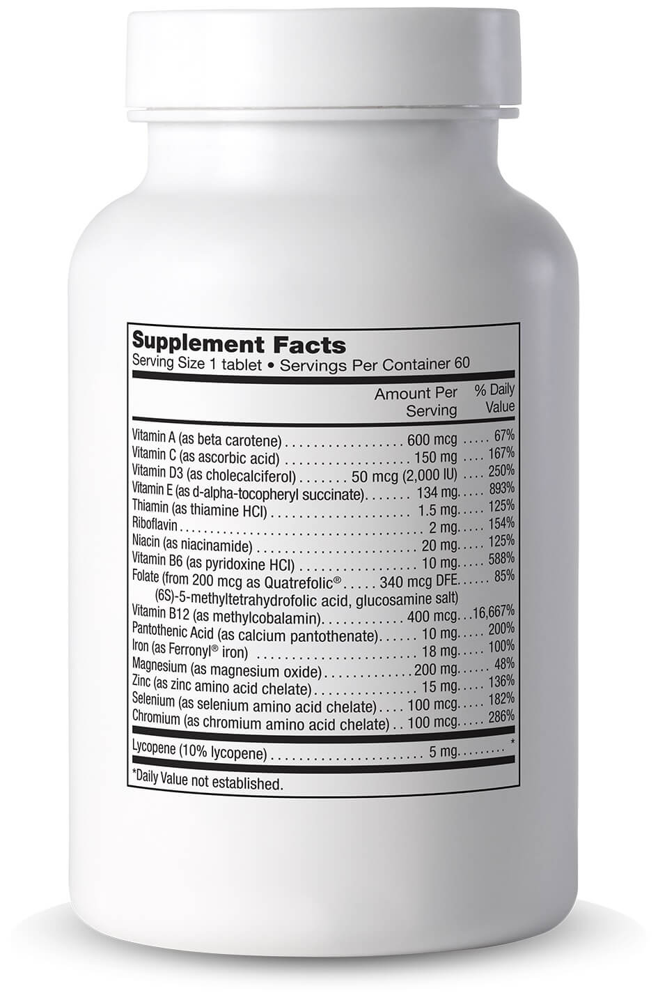 Cooper Complete Basic One With Iron Daily Multivitamin bottle with label showing 'Supplement Facts' on a white background