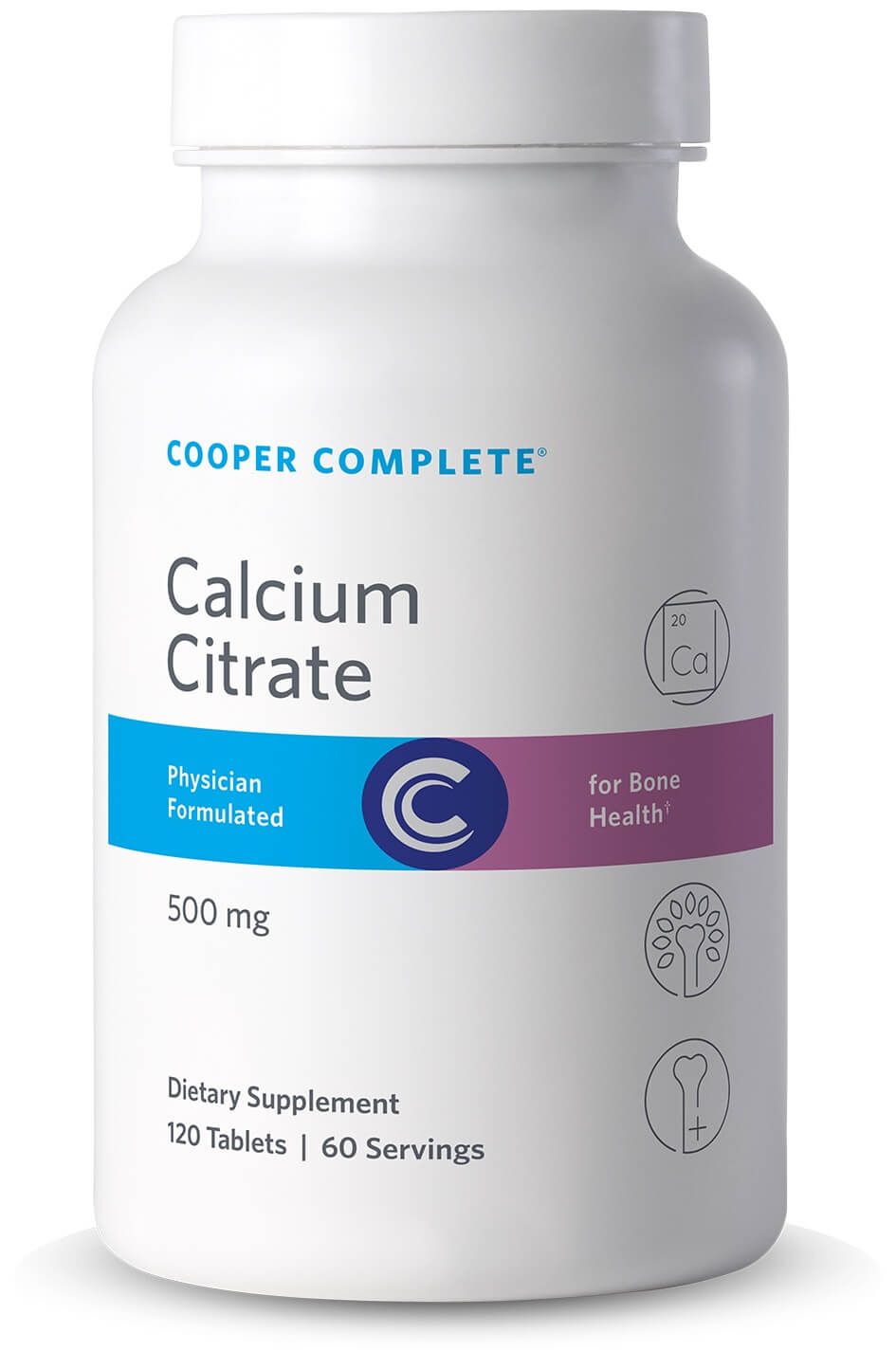 Supplement bottle labeled 'Cooper Complete Calcium Citrate' on a white background