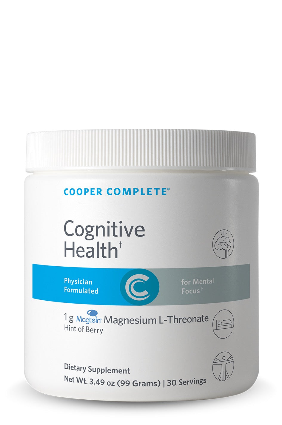 Cooper Complete Cognitive Health Magnesium L-Threonate hint of berry Supplement canister on a white background