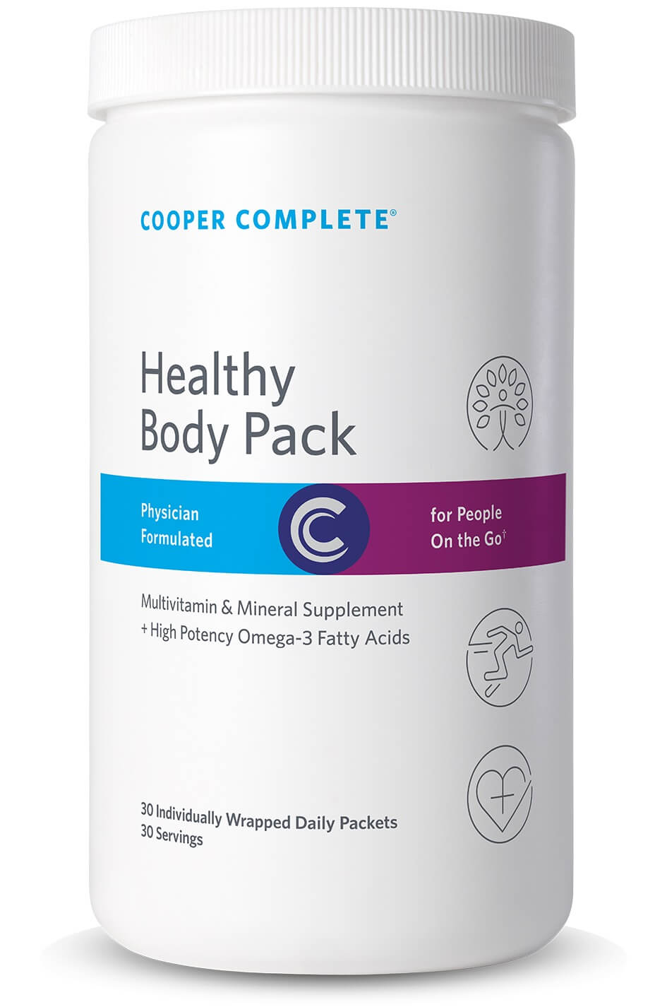 Cooper Complete Healthy Body Pack supplement container on a white background