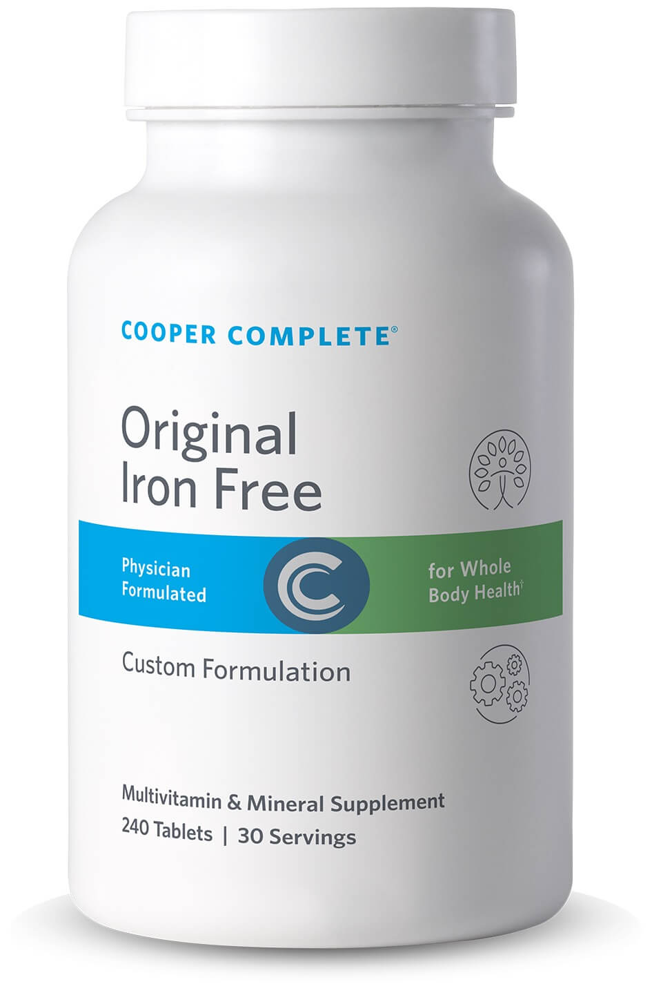 Cooper Complete Original Comprehensive Multivitamin Iron Free bottle on a white background