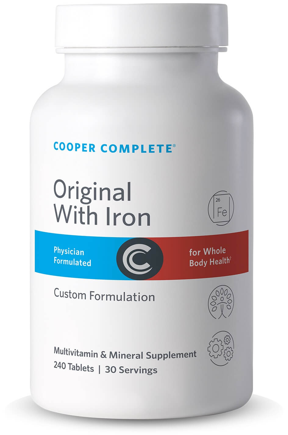 Cooper Complete Original Comprehensive Multivitamin With Iron vitamin bottle on a white background