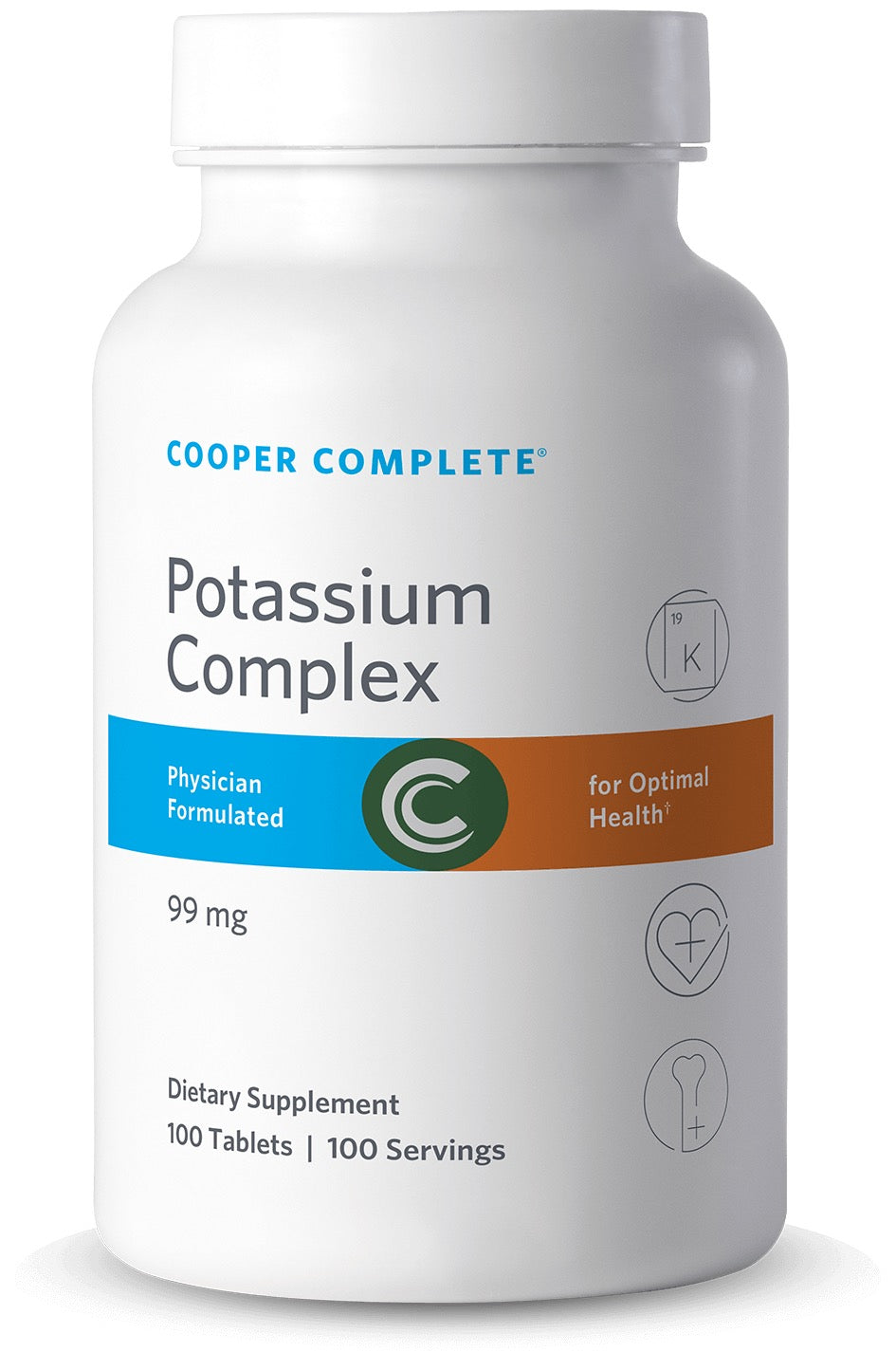 Cooper Complete Potassium Complex supplement bottle on a white background.