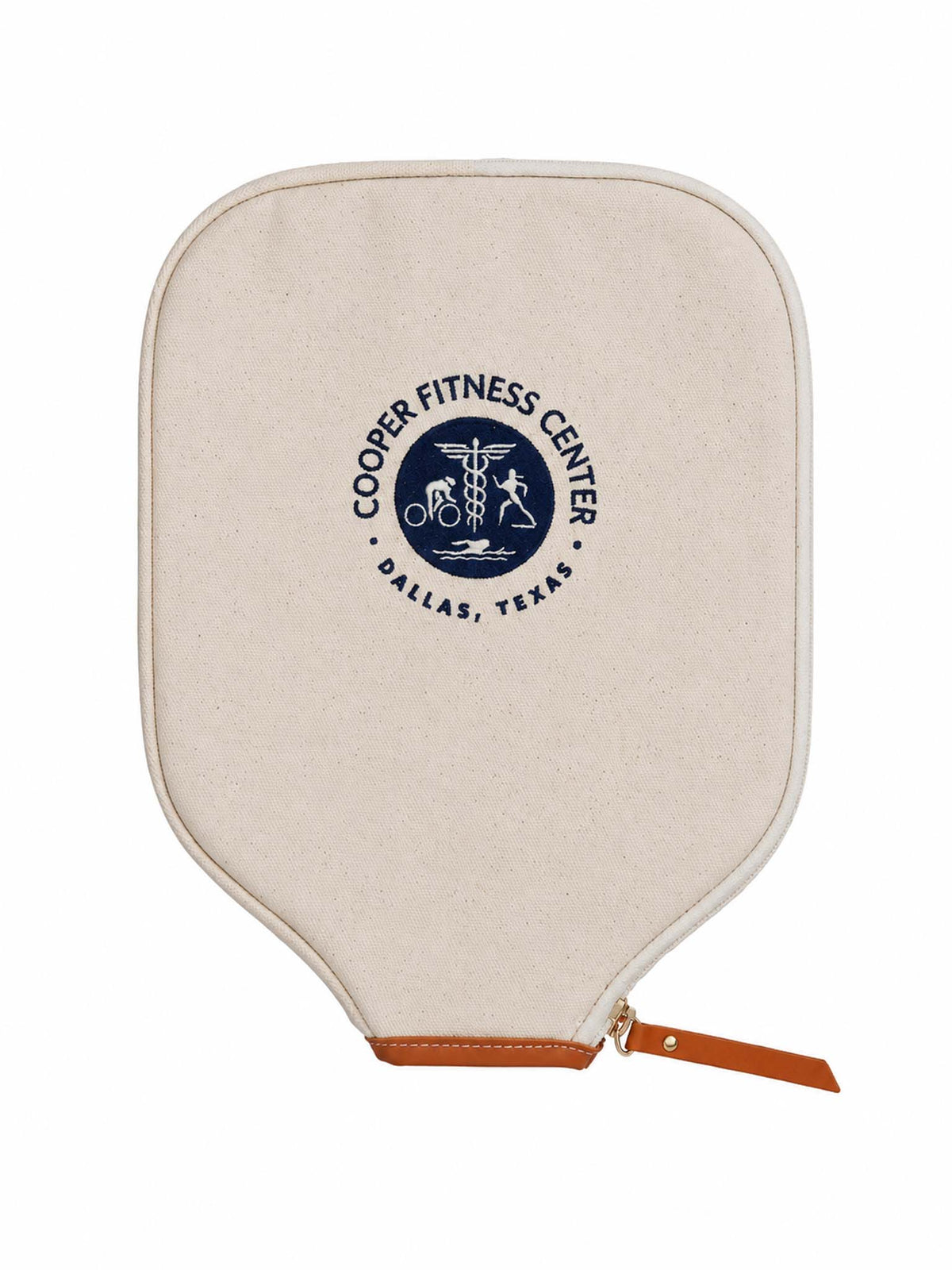 Front view of CFC Logo Canvas Pickleball Cover with navy embroidered Cooper Fitness Center logo. 