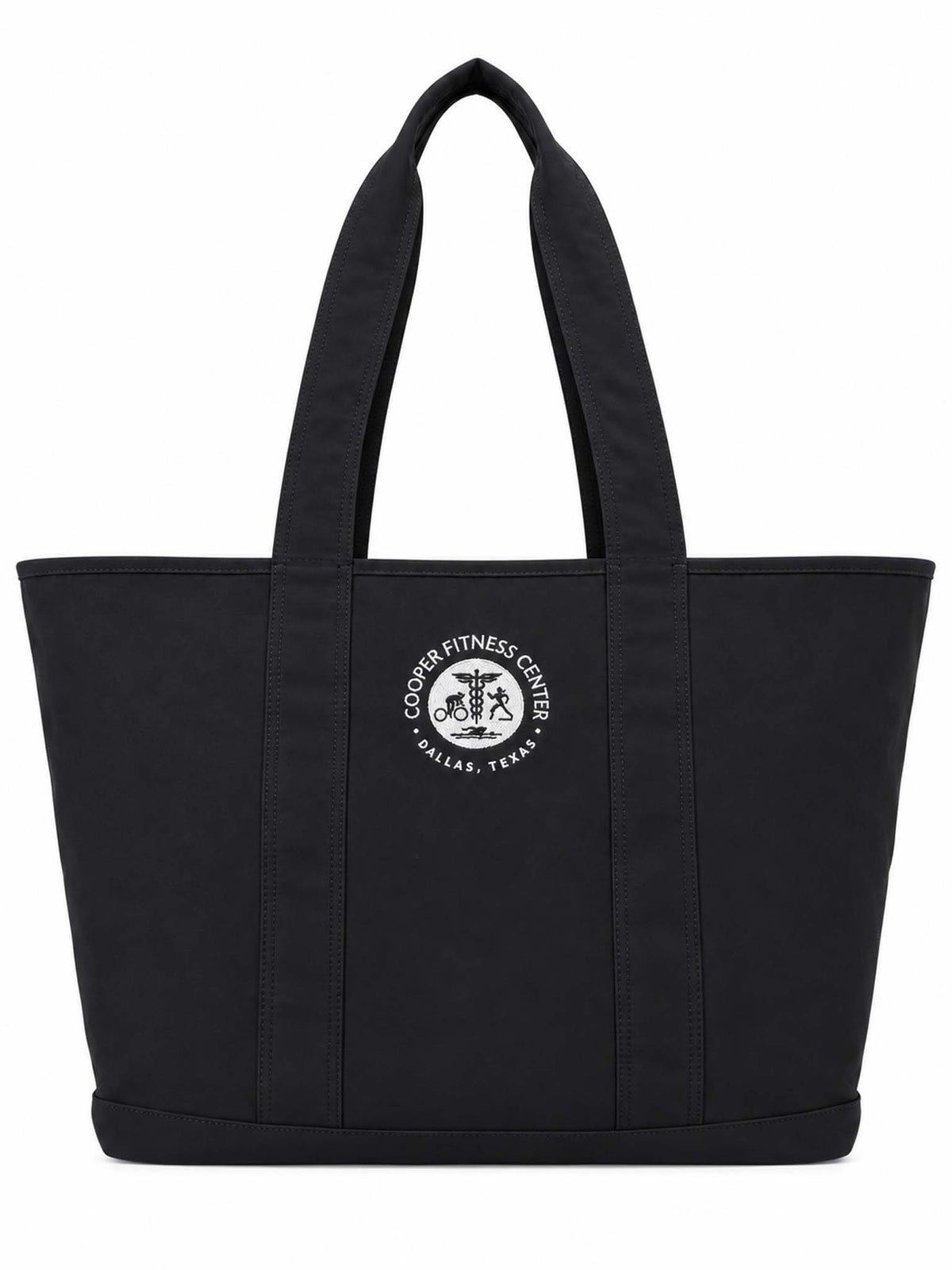 Front view of Cooper Fitness Center Logo Teddy Large Tote in Black against a white background.