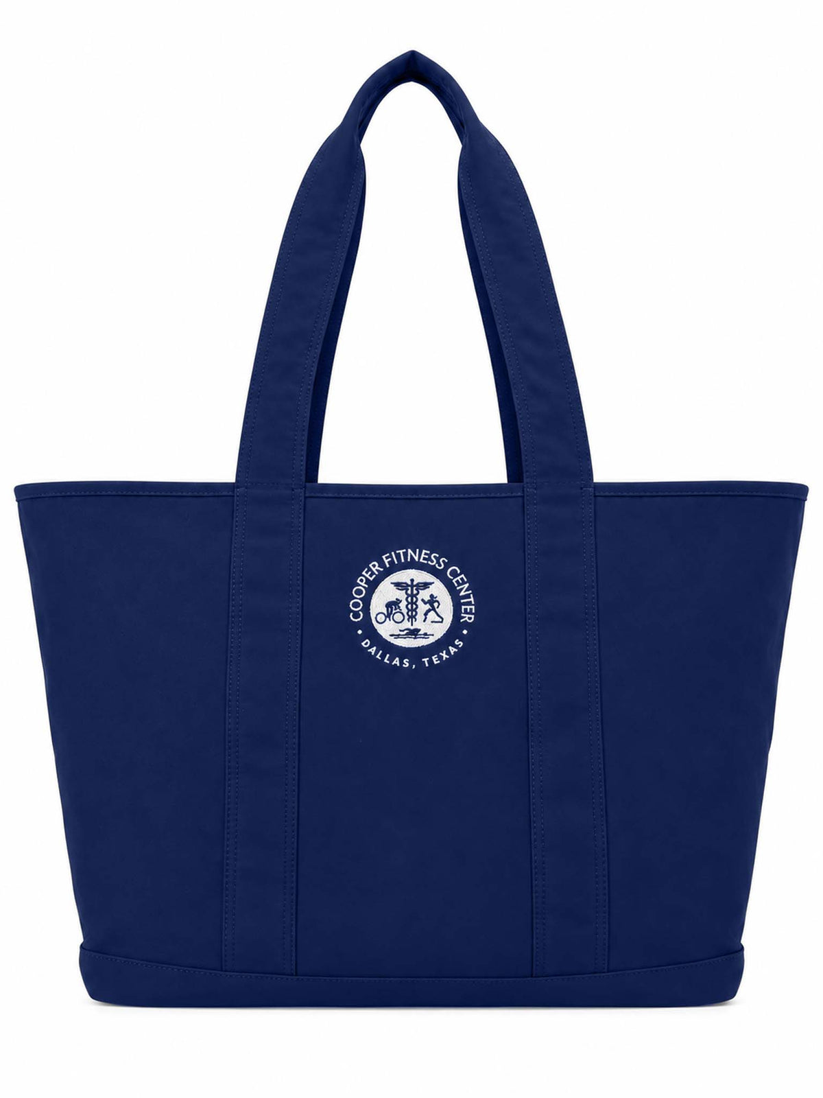 Front view of Cooper Fitness Center  Logo Teddy Large Tote in Marine against a white background.
