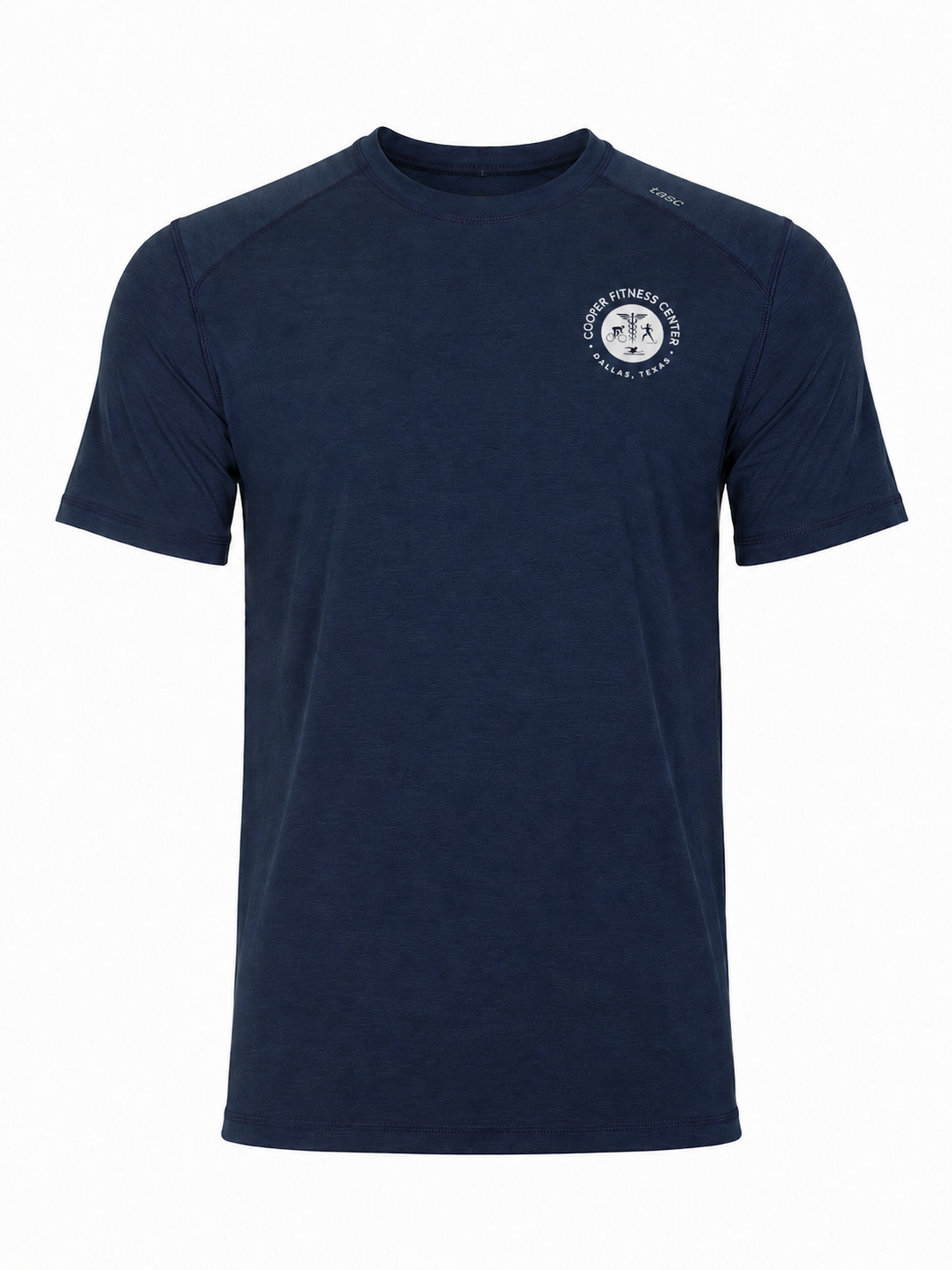Cooper Fitness Center Carrollton Tee in Classic Navy with silver chest logo, front view.