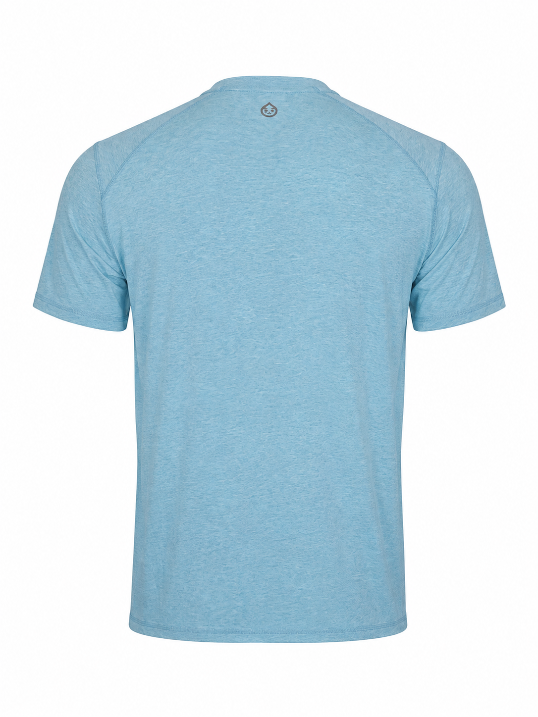 Cooper Fitness Center Carrollton Tee in Waterfall Heather, back view with small silver Tasc logo at the neckline.